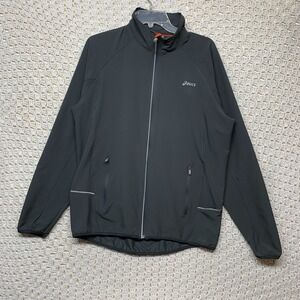Asics  Windbreaker Jacket Men's Size L Full‎ Zip And Pockets Black Water Wind